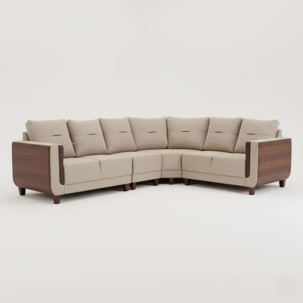 L Shape Sectional Sofa For Home Furniture Modern Design Suede Fabric & Marandi Wood Frame High Density Sofa For Living Room