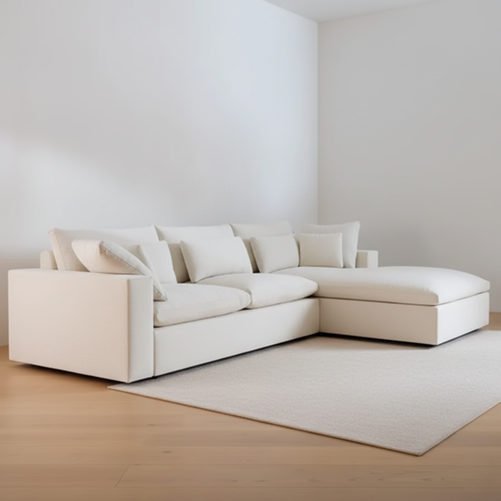 L Shape Sectional Sofa Luxury Home Furniture Made in Marandi wood with Suede Fabric Durable in High Quality Sofa