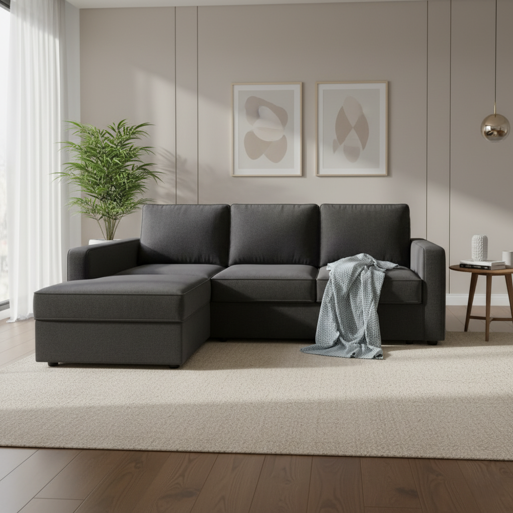 L-Shaped Corner Sofa Luxury Design Made in Marandi with Boucle fabric, Soft Seating 32 Density foam, High Quality Sofa for Living Room