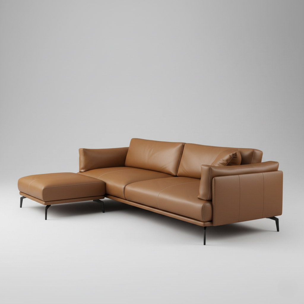 एल आकार का सेक्शनल सोफा, लग्जरी और लेदरेट मटीरियल, 3 लोगों के बैठने की क्षमता, लिविंग रूम के लिए उपयुक्त