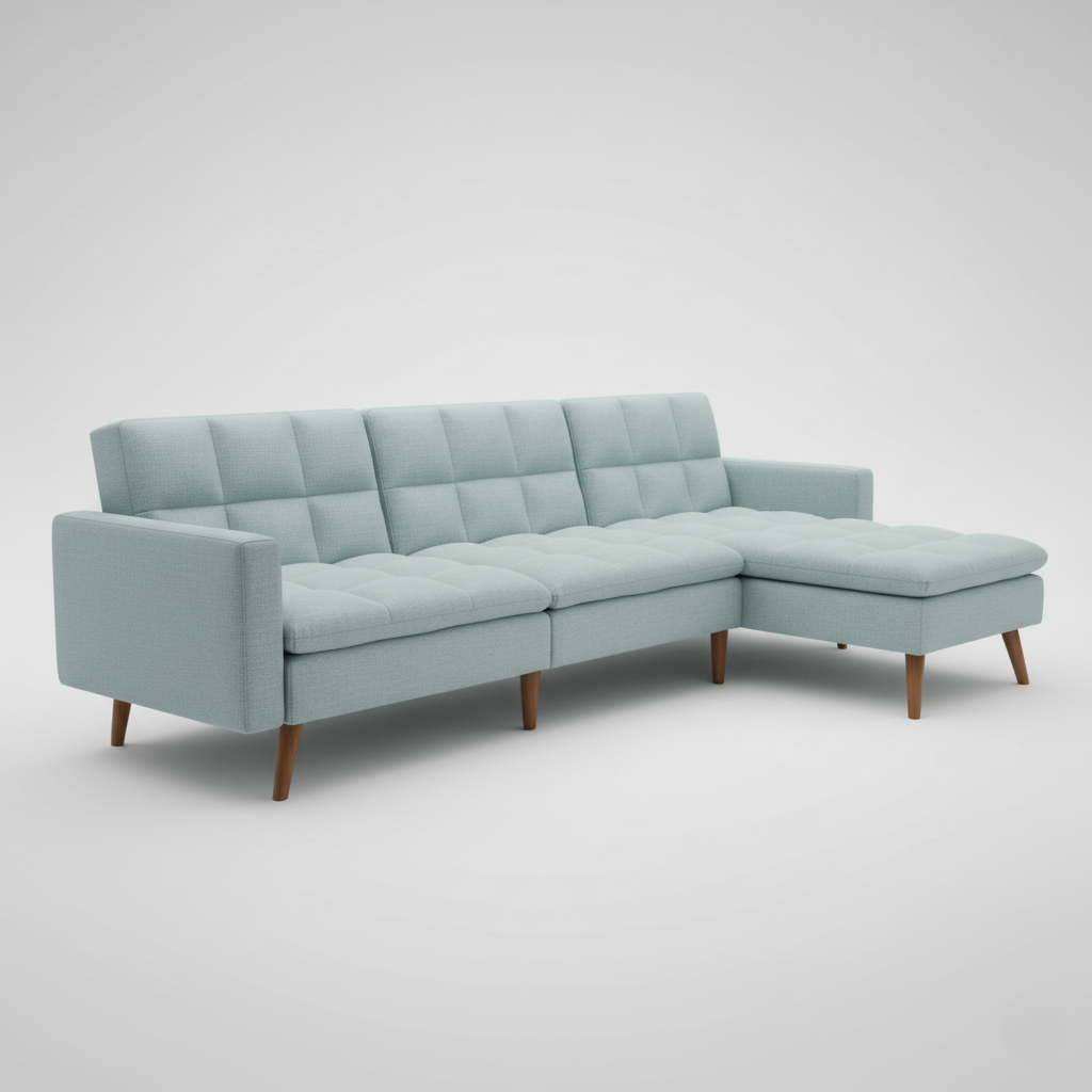 L-Shaped Corner Sleeper Sofa Cum Bed and Structure By Plywood &amp; Solid Wood Frame With Solid Wood Legs Base