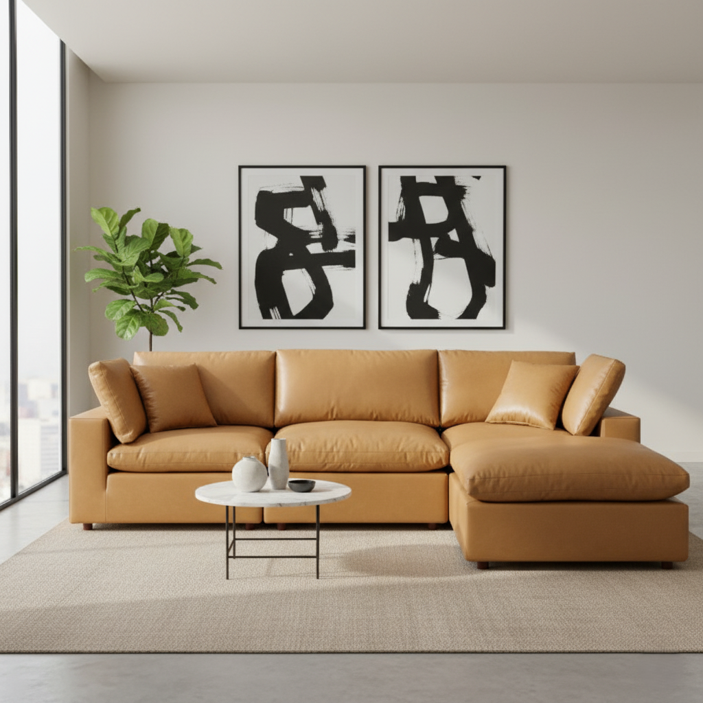 L Shape Spacious sofa Modern Design Premium Quality and Leatherette fabric Durable & Comfortable Padded Perfect for living Room -Brown