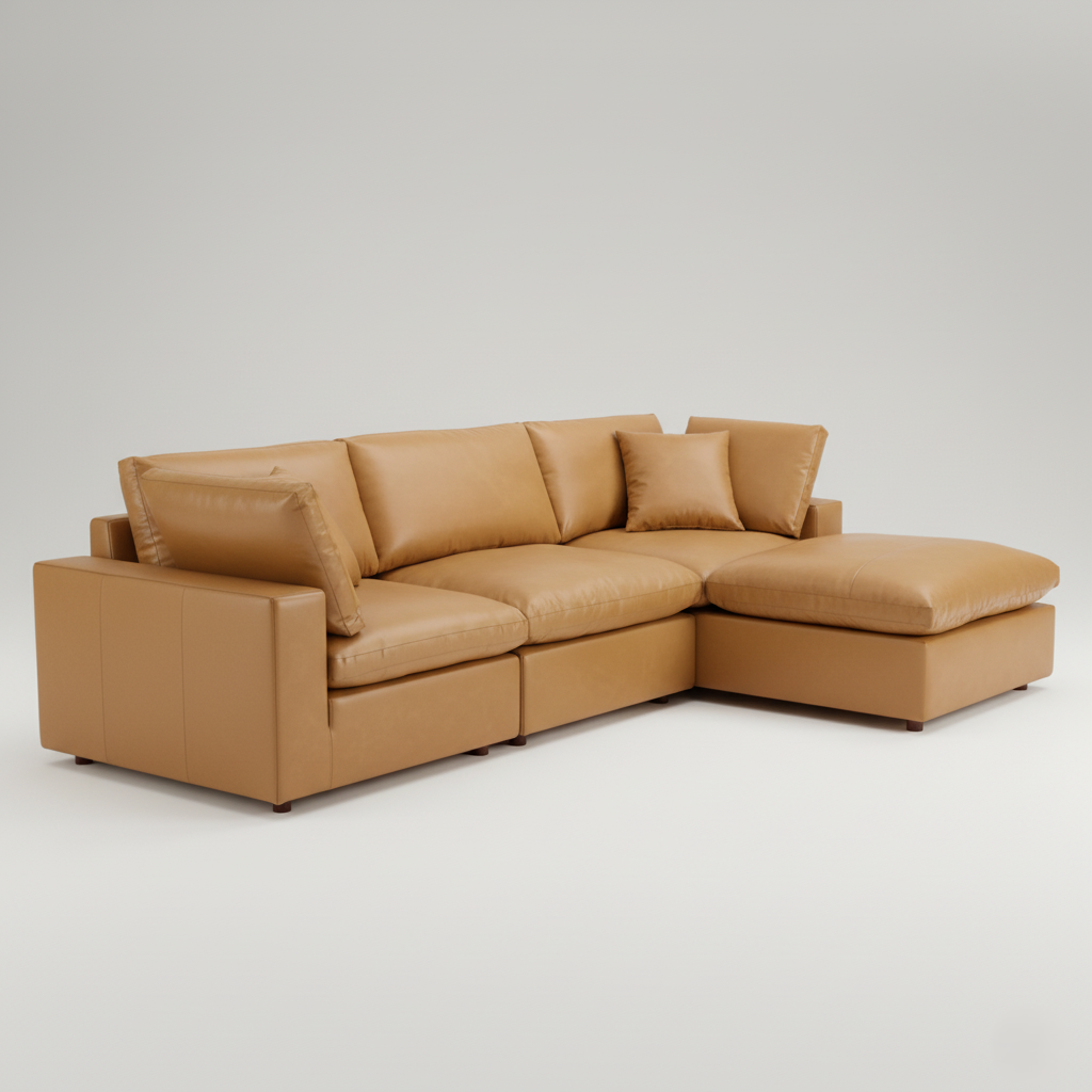 L Shape Spacious sofa Modern Design Premium Quality and Leatherette fabric Durable & Comfortable Padded Perfect for living Room -Brown
