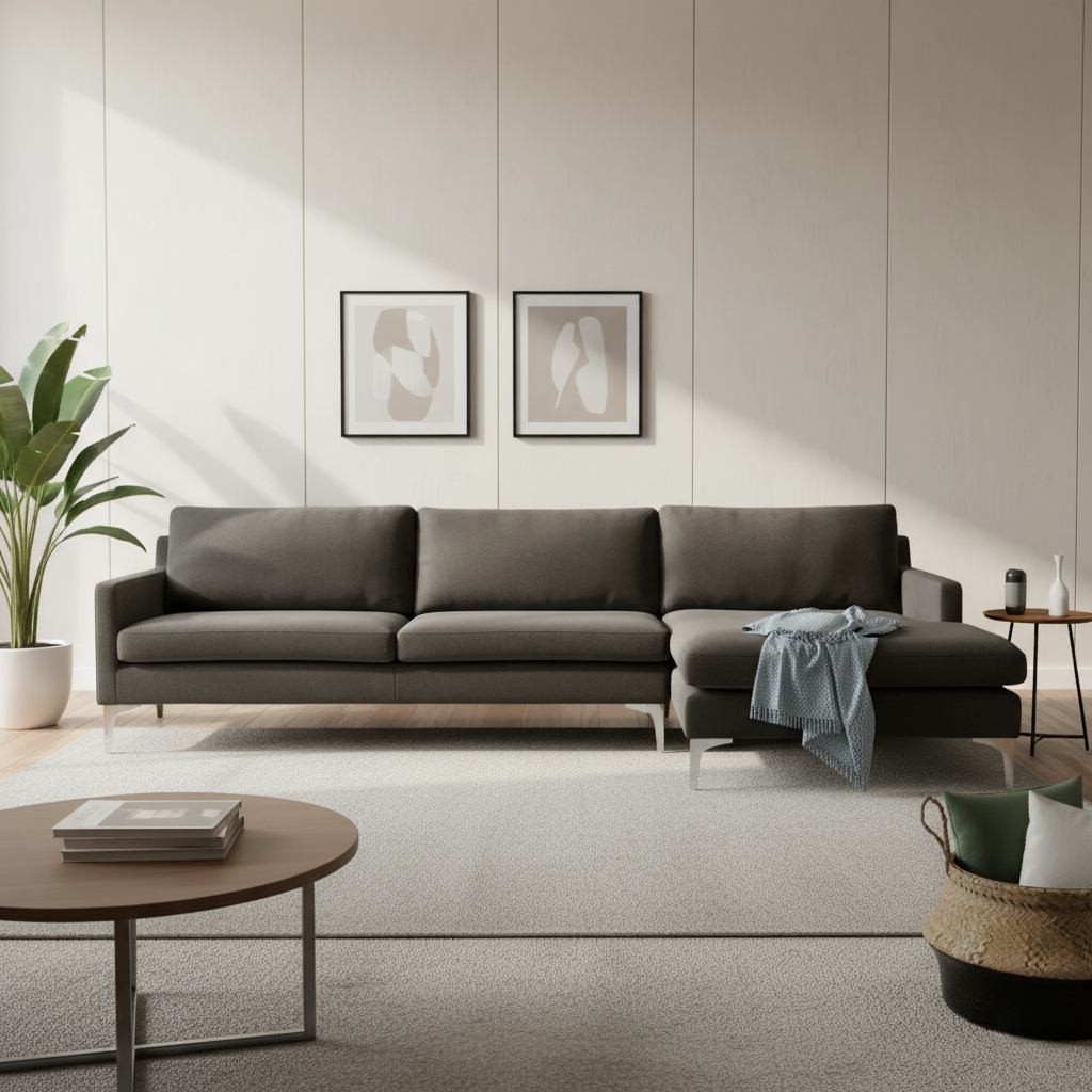 L-Shape Spacious Sofa Modern Design Premium Quality fabric Durable & Comfortable Padded Perfect for living Room -Black