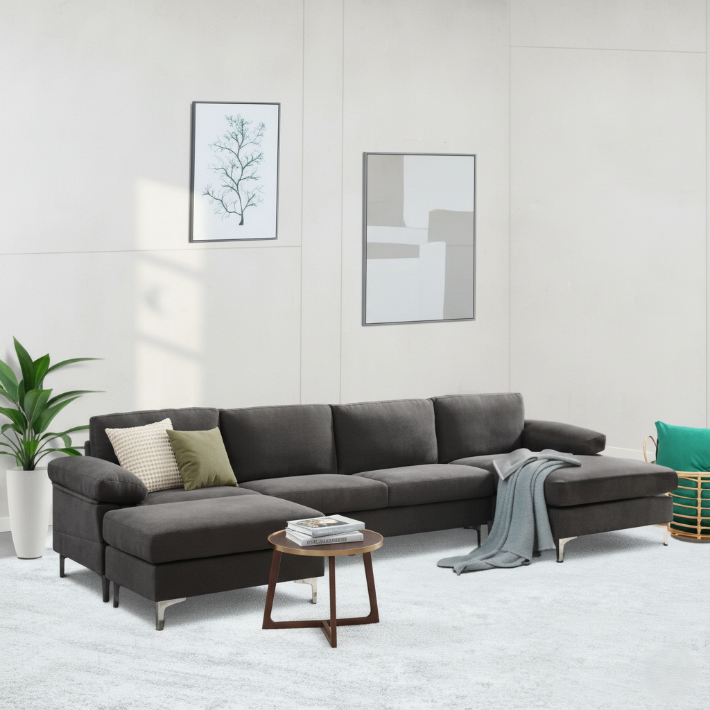 L Shape Sofa For Home Furniture Durable & Comfortable Padded Perfect for living Room - Dark Grey