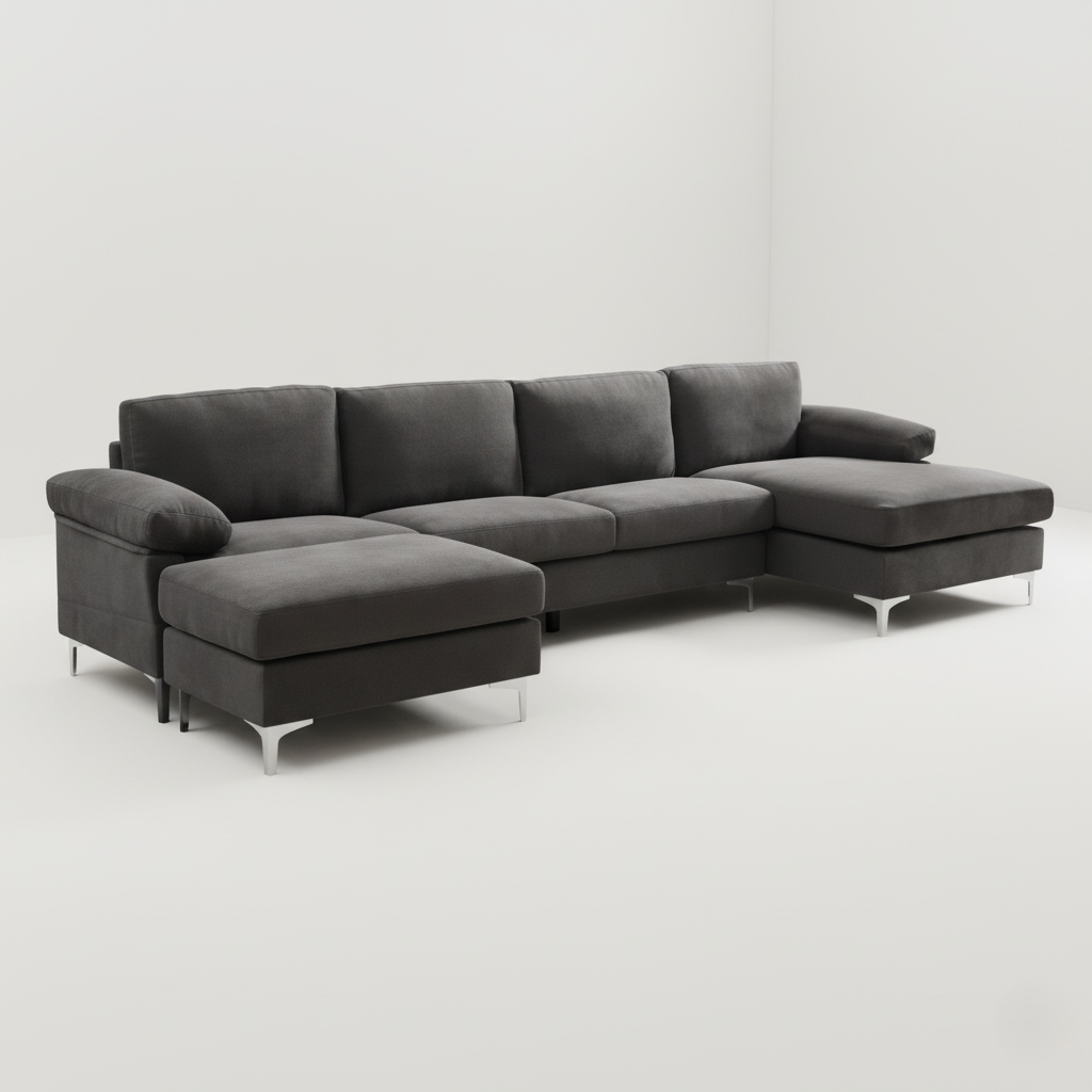 L Shape Sofa For Home Furniture Durable & Comfortable Padded Perfect for living Room - Dark Grey