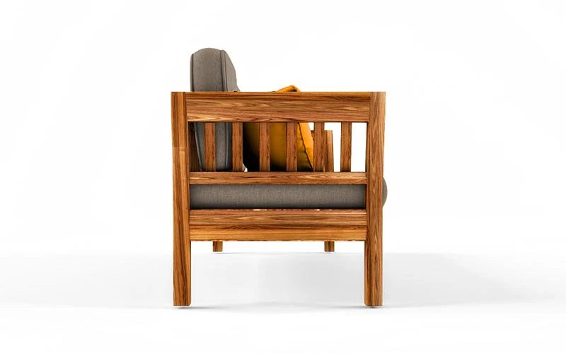 বাসা এবং আসবাবের জন্য ৩ সিটের কাঠের সোফা প্রিমিয়াম আপহোলস্ট্রি, লিভিং রুমের জন্য আধুনিক এবং টেকসই ডিজাইন-ধূসর