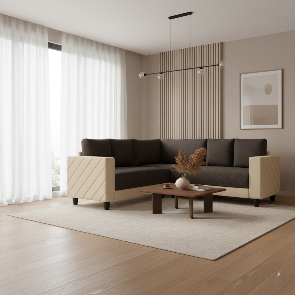 L Shape Sectional Modular Sofa Modern Design and Synthetic fabric Durable & Comfortable Padded Perfect for living Room-Cream