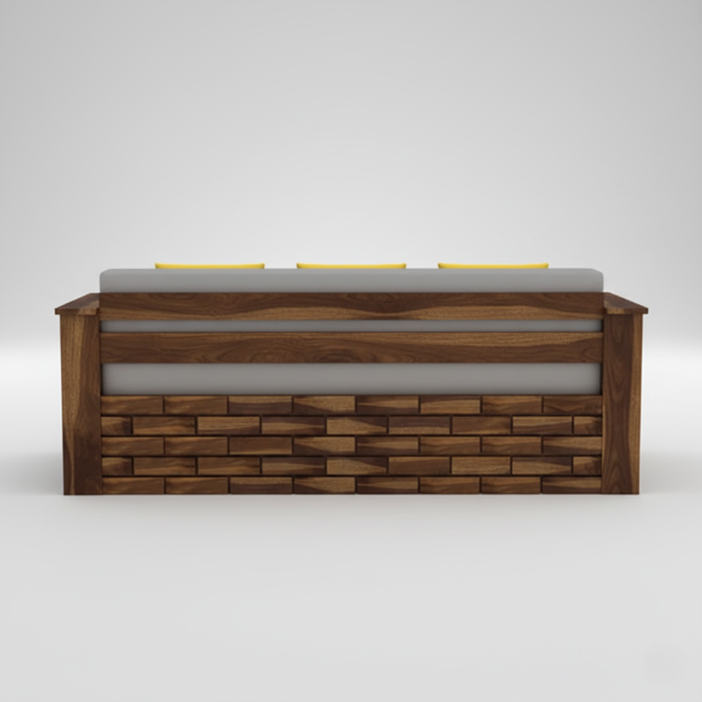 Sofa for Home Furniture Made in Solid wood with Side Pocket Storage and wooden Polish finish