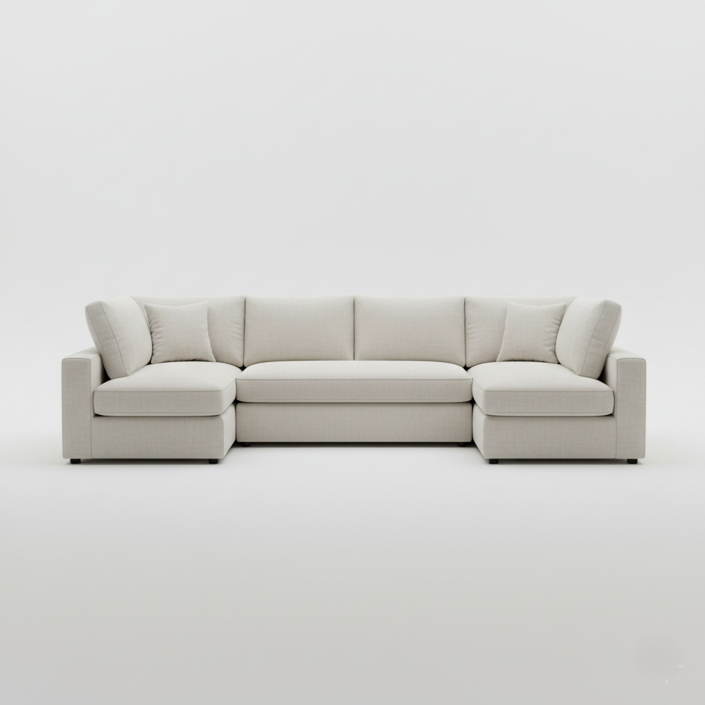 घर के फर्नीचर के लिए सेक्शनल यू आकार सोफा, लिविंग रूम के लिए आधुनिक और टिकाऊ डिज़ाइन का असबाब कपड़ा - ग्रे