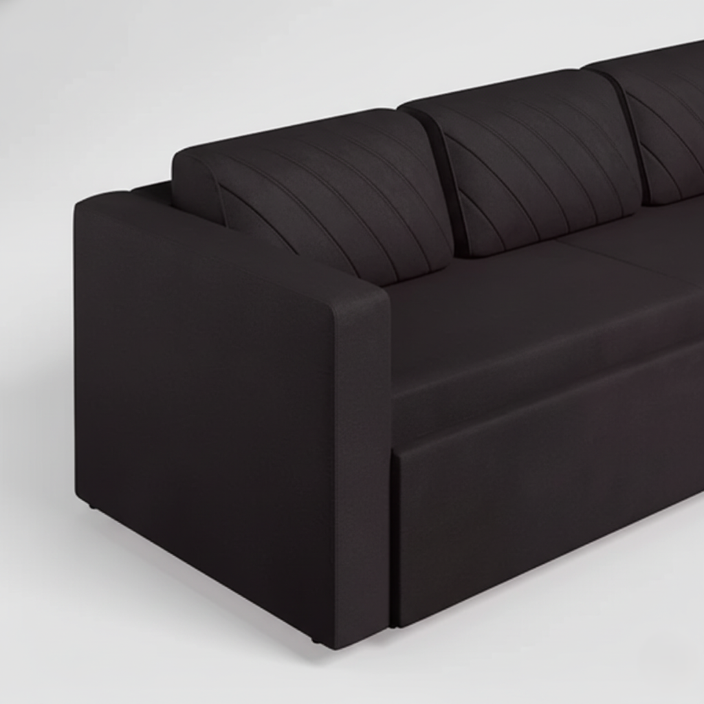 3 + 1 सोफा कम बेड लेदरेट फ़ैब्रिक होम फ़र्नीचर फ़्रेम प्लाईबोर्ड, लिविंग रूम के लिए उच्च घनत्व वाला फ़ोम सॉफ्ट और आरामदायक सीटिंग - काला