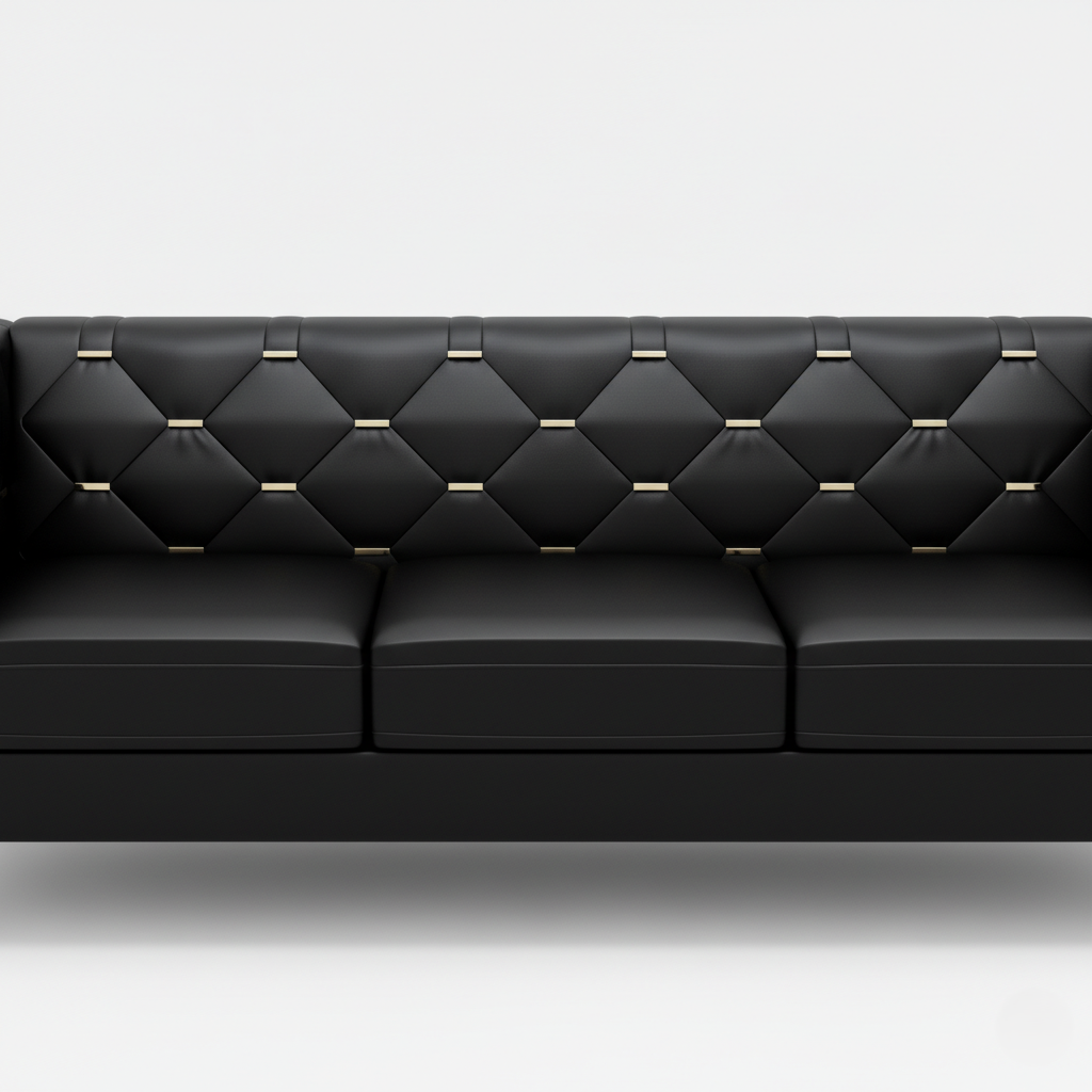 3 Seater Sofa Elegance Redefined: A Luxurious Black Tufted Sofa with Golden Accents for the Modern Living Space