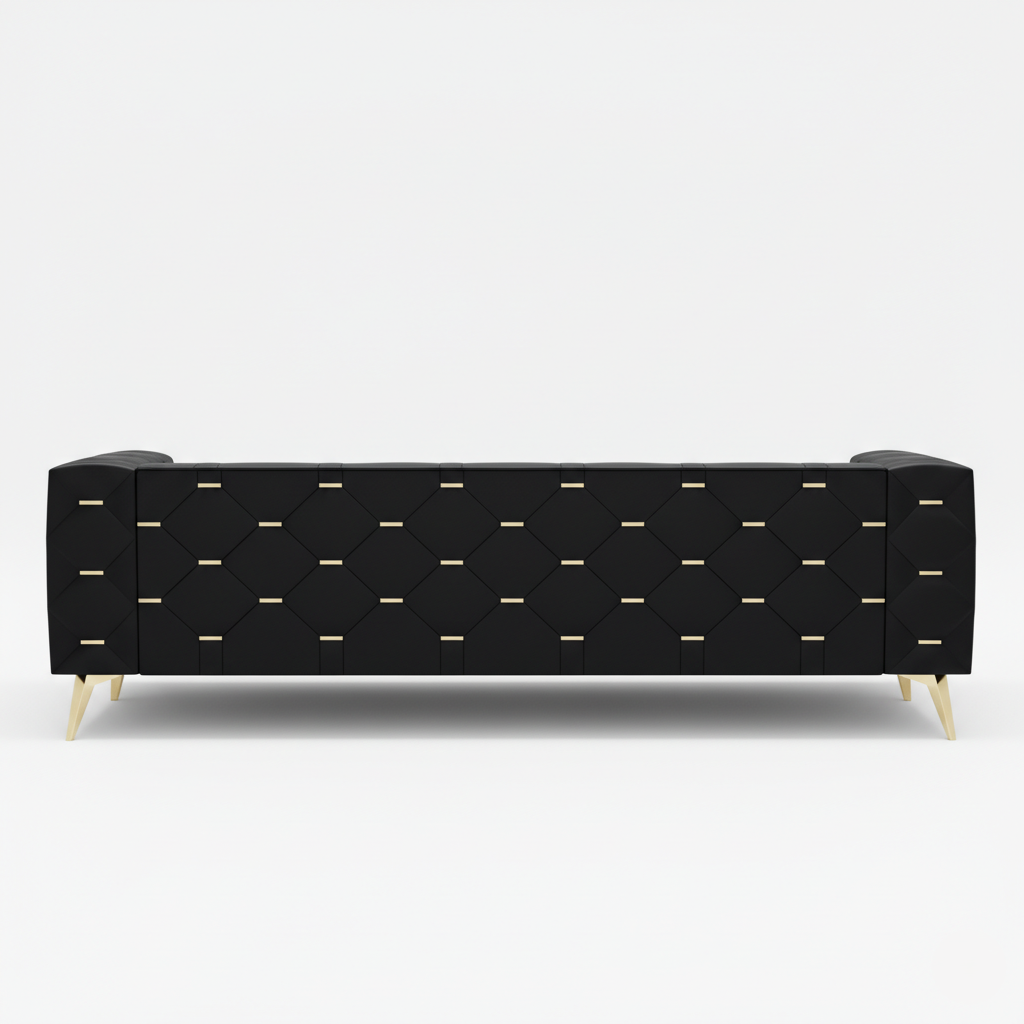 3 Seater Sofa Elegance Redefined: A Luxurious Black Tufted Sofa with Golden Accents for the Modern Living Space