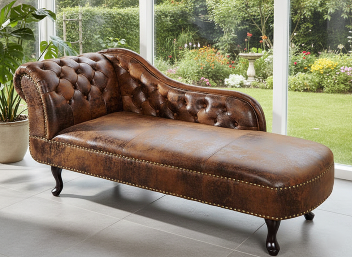 Spacious Chesterfield Lounge sofa, Modern Design and Leatherette fabric Durable & Comfortable, Padded, Perfect for living Room-Brown