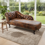 Spacious Chesterfield Lounge sofa, Modern Design and Leatherette fabric Durable & Comfortable, Padded, Perfect for living Room-Brown
