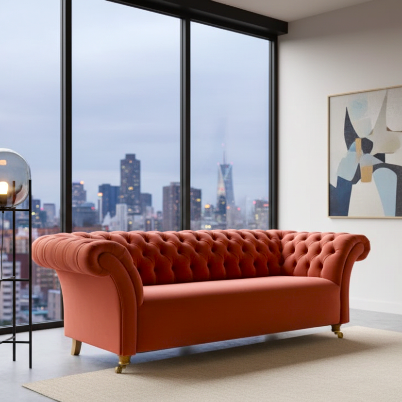 3 Spacious Seater chesterfield sofa Premium Quality Sofa and Suede fabric Durable & Comfortable Padded Perfect for living Room-Pink