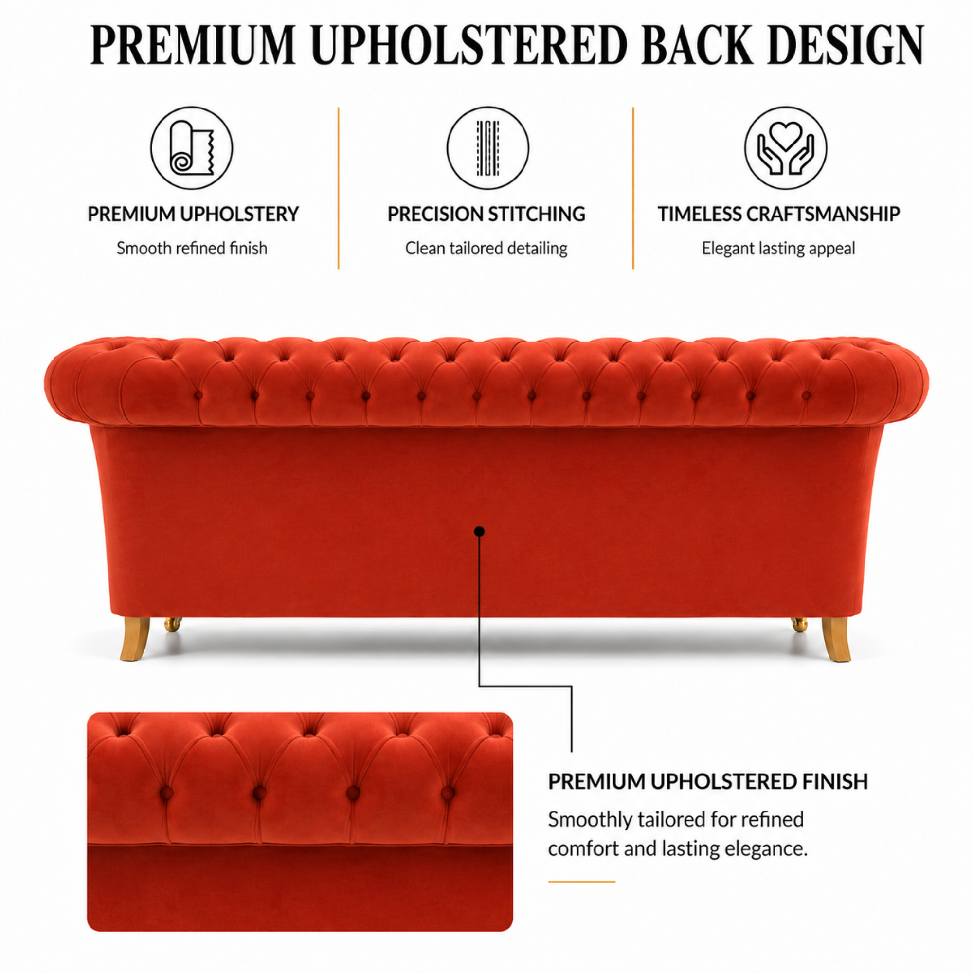 3 Spacious Seater chesterfield sofa Premium Quality Sofa and Suede fabric Durable & Comfortable Padded Perfect for living Room-Pink