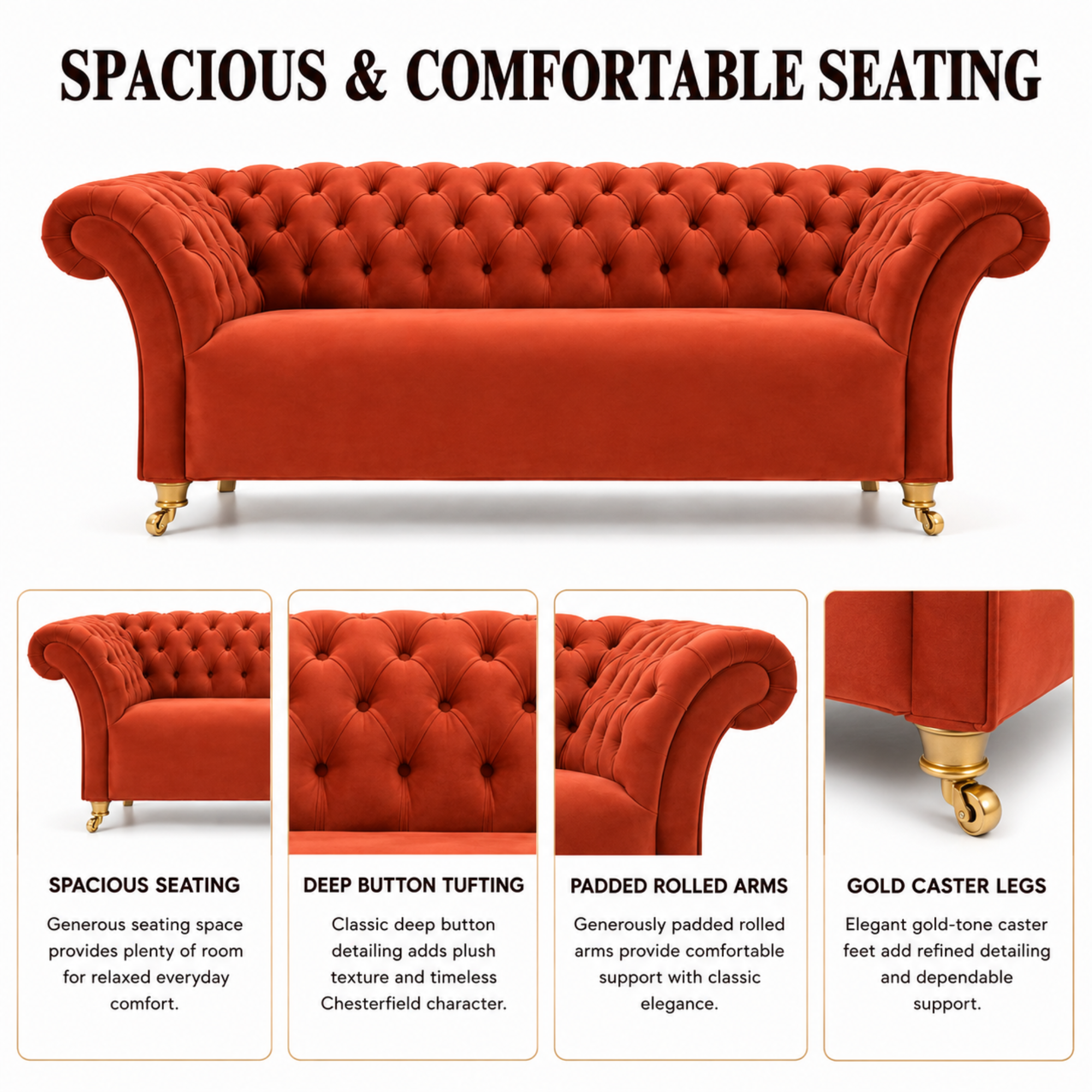 3 Spacious Seater chesterfield sofa Premium Quality Sofa and Suede fabric Durable & Comfortable Padded Perfect for living Room-Pink