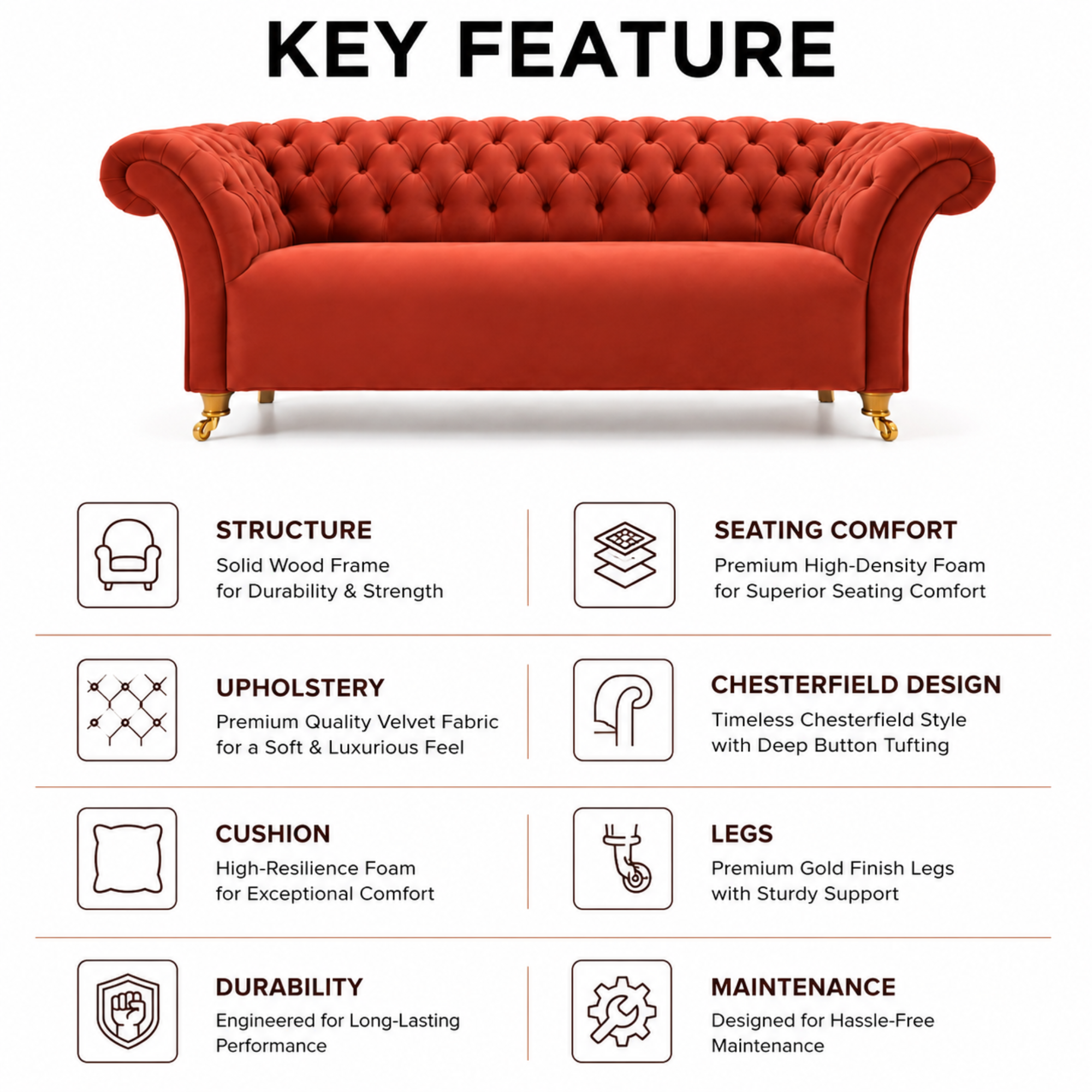 3 Spacious Seater chesterfield sofa Premium Quality Sofa and Suede fabric Durable & Comfortable Padded Perfect for living Room-Pink