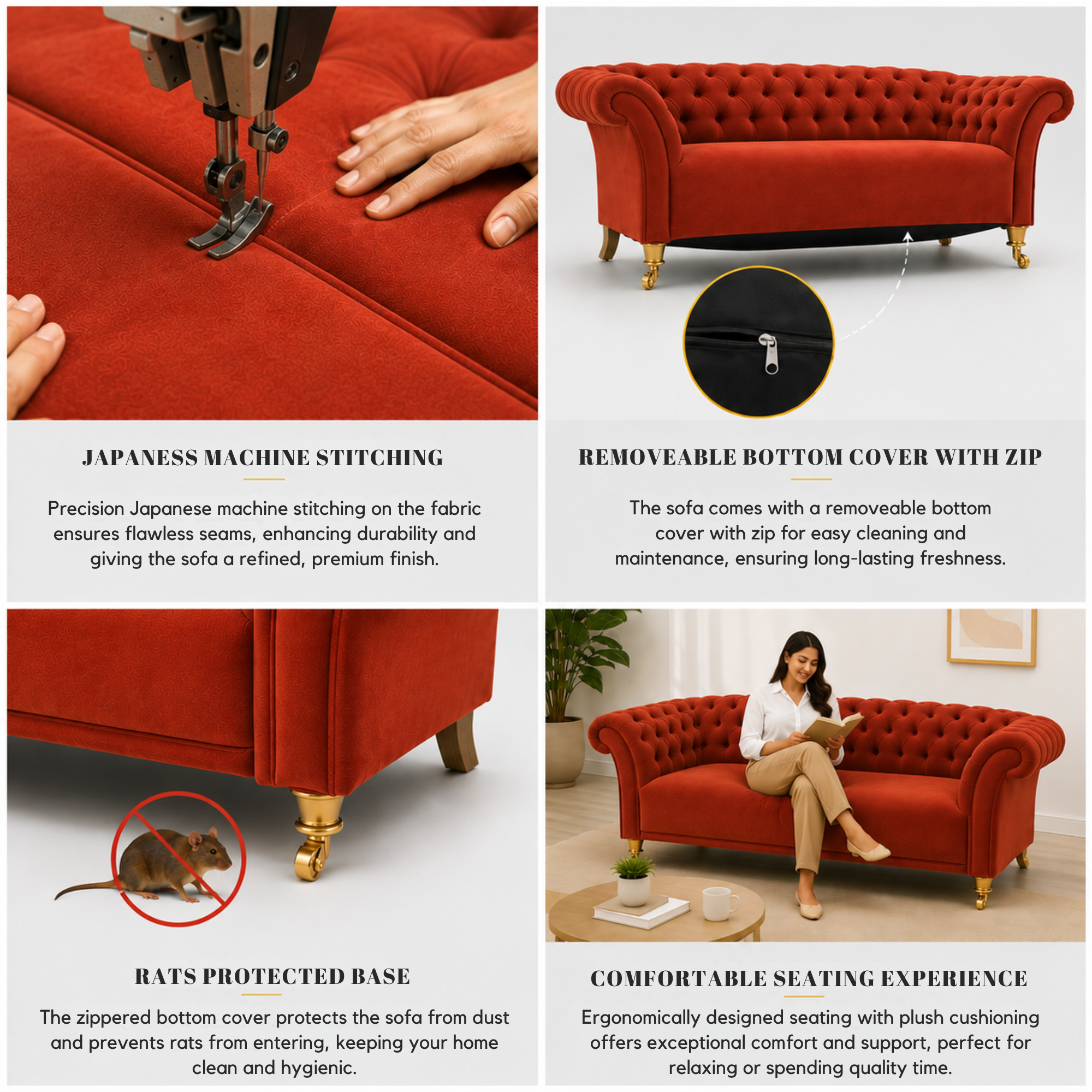 3 Spacious Seater chesterfield sofa Premium Quality Sofa and Suede fabric Durable & Comfortable Padded Perfect for living Room-Pink