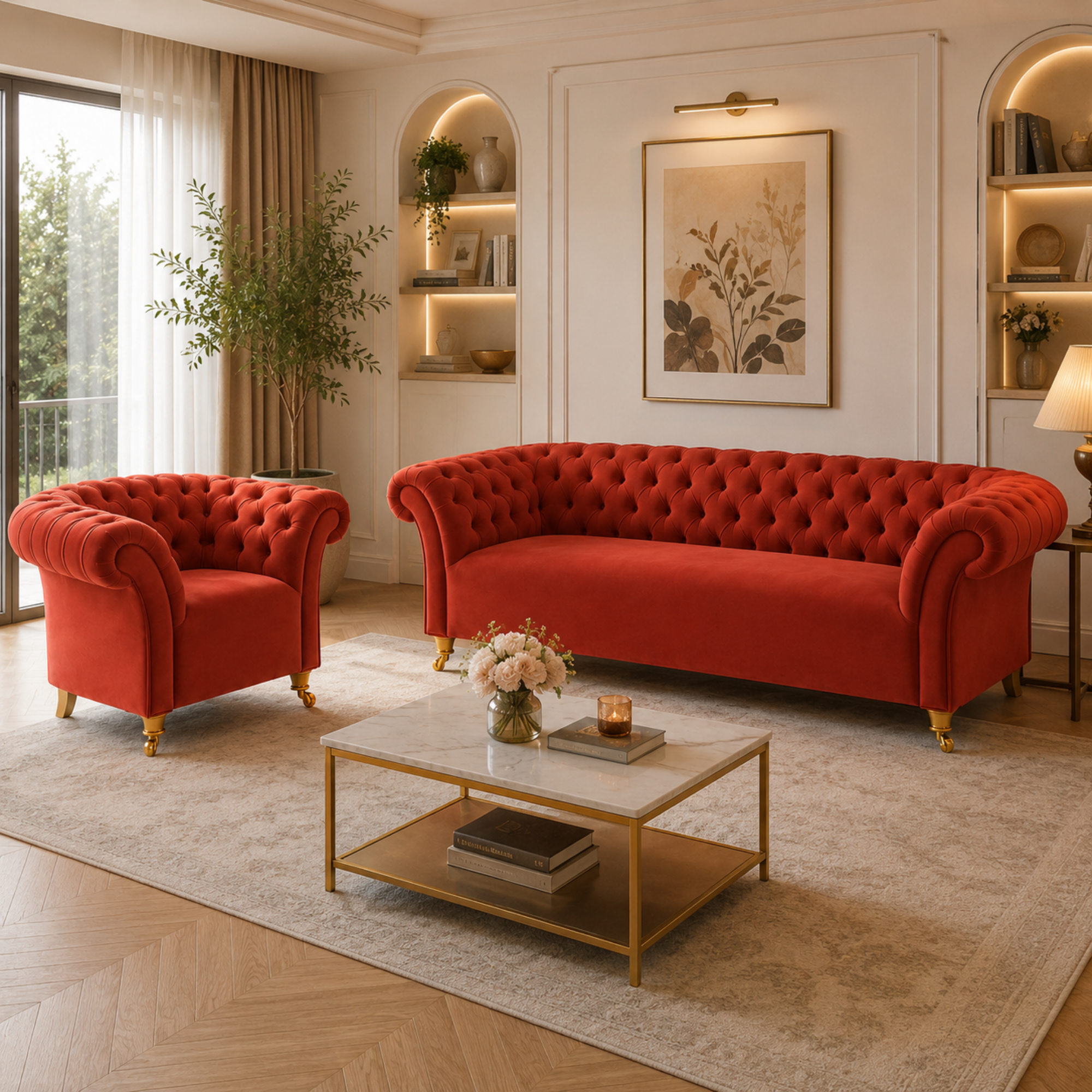 3 Spacious Seater chesterfield sofa Premium Quality Sofa and Suede fabric Durable & Comfortable Padded Perfect for living Room-Pink