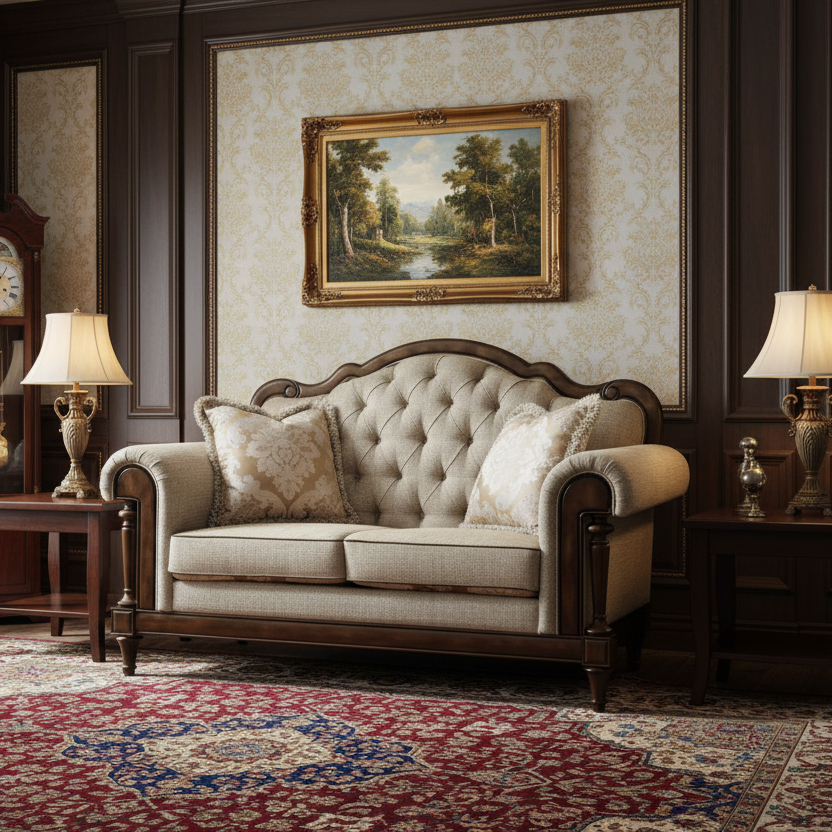 2 Seater Wooden Sofa For Home Furniture, Upholstery Fabric Premium And Durable Design For Living Room and Hall- Cream