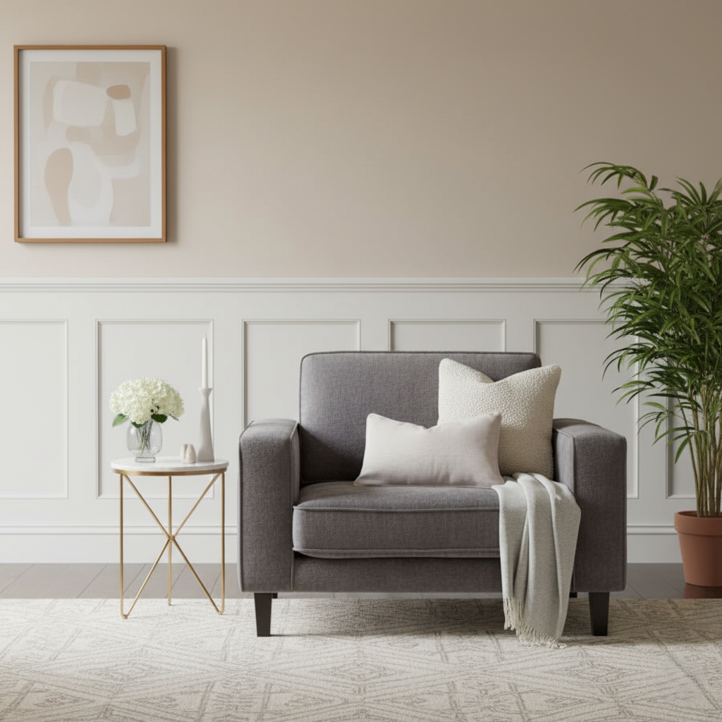 1-Seater Fabric Sofa for Home Furniture Frame Plyboard with Grey Fabric High Density Foam Soft & Comfort Seating for Living Room