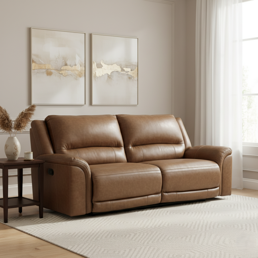 2 Seater & Reclining Sofa For Home Furniture, Upholstery Pu Leatherette Modern And Durable Design For Living Room -Brown