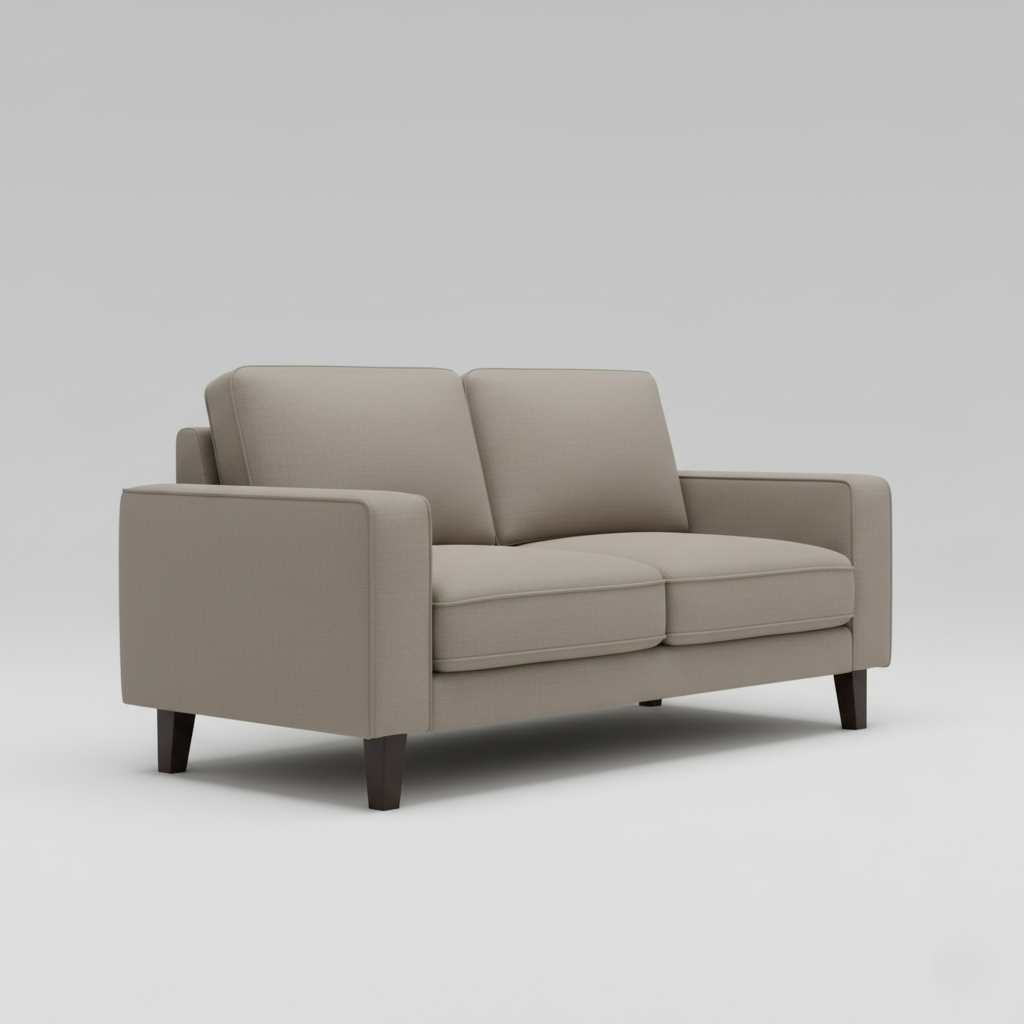 घर के फर्नीचर के लिए 2-सीटर फ़ैब्रिक सोफा, लिविंग रूम के लिए उच्च घनत्व वाले फोम सॉफ्ट और आरामदायक सीटिंग के साथ आधुनिक डिज़ाइन फ़्रेम प्लाईबोर्ड - ग्रे