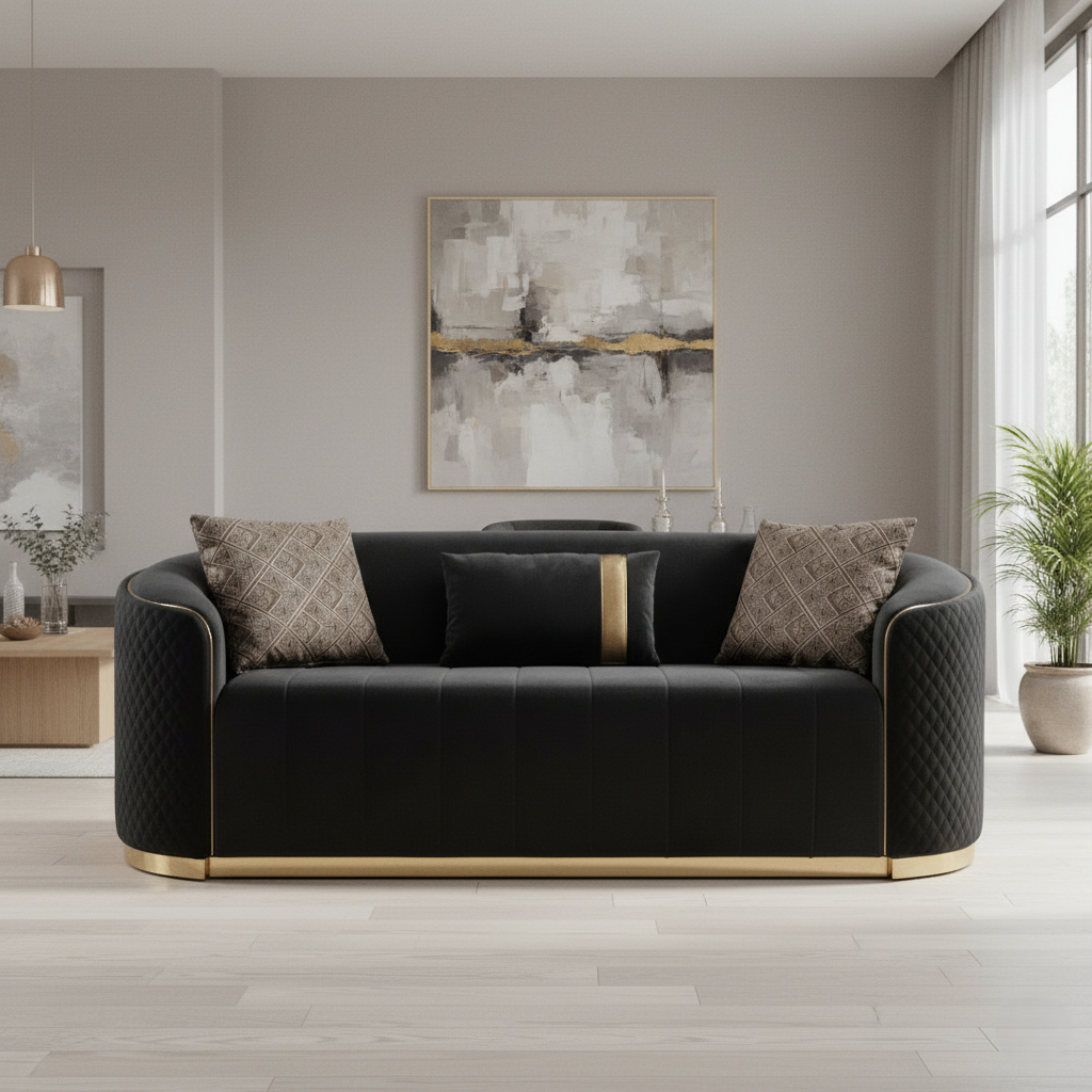 3 सीटर सोफा आधुनिक डिजाइन और मखमली कपड़े से बना, टिकाऊ और आरामदायक, गद्देदार, लिविंग रूम के लिए बिल्कुल सही