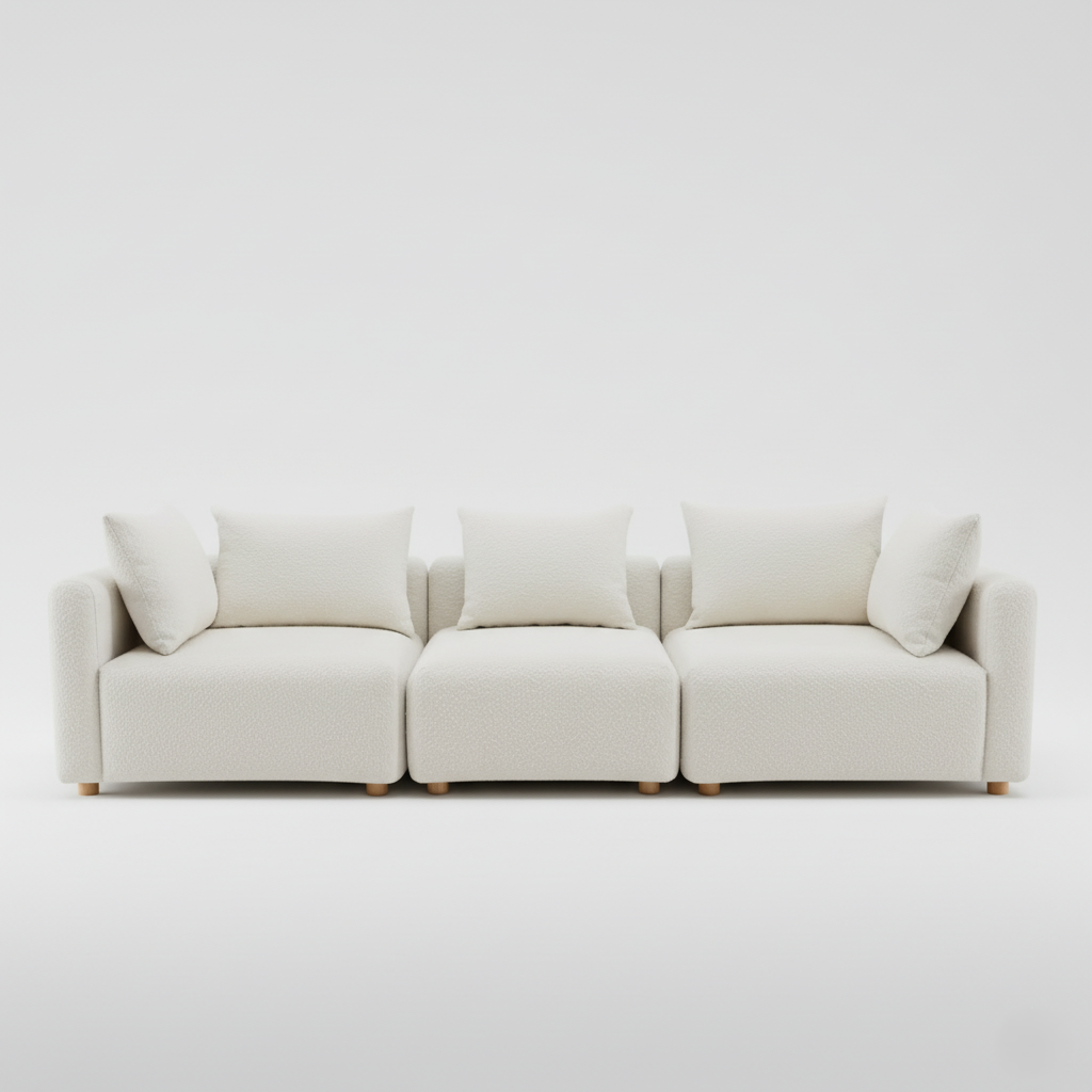 3 Seater Sofa For Home Furniture, Premium Upholstery Fabric, Modern And Durable Design For Living Room and Office- Off White