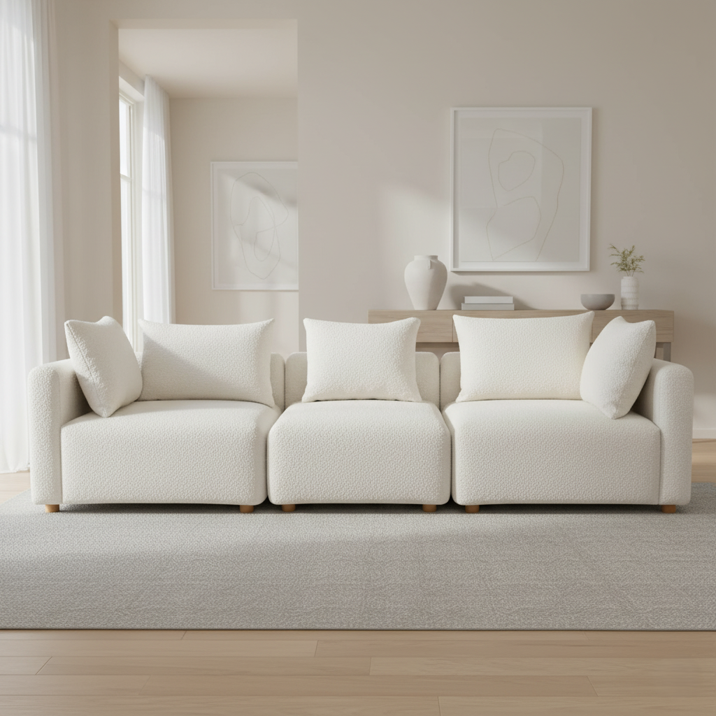 3 Seater Sofa For Home Furniture, Premium Upholstery Fabric, Modern And Durable Design For Living Room and Office- Off White