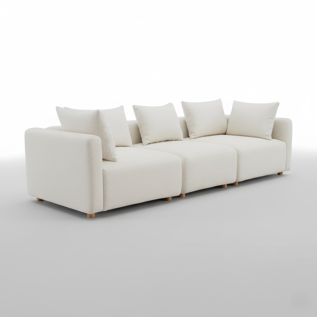 3 Seater Sofa For Home Furniture, Premium Upholstery Fabric, Modern And Durable Design For Living Room and Office- Off White