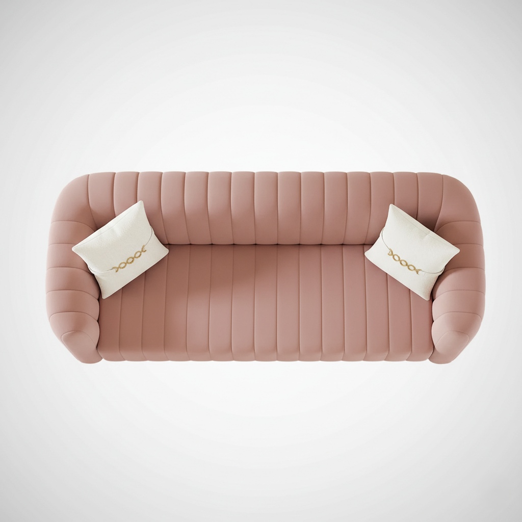 3 Seater Sofa Modern Design The Serenity Sofa: Blush Velvet Channel Tufted Modern Sofa with Gold Accents