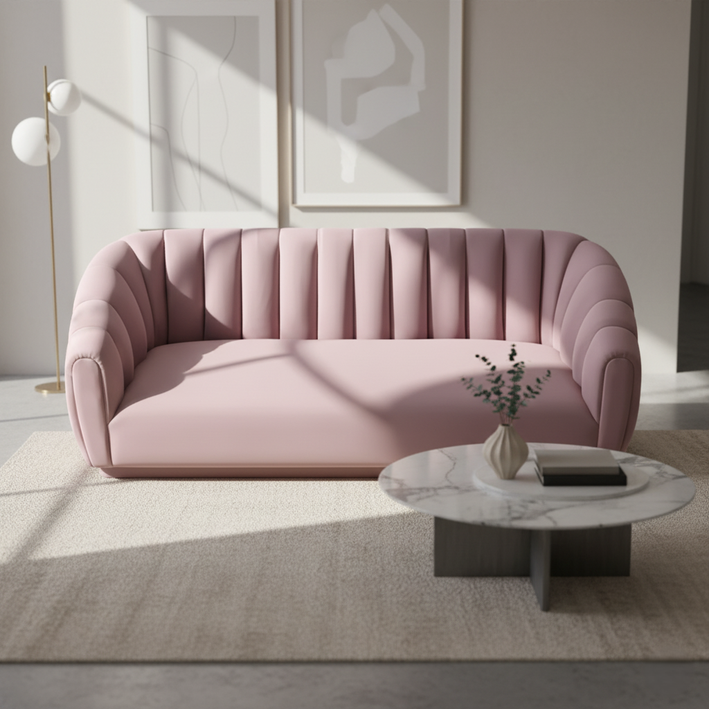 3 Seater &  Sofa For Home Furniture, Upholstery Velvet Premium and Durable Design For Living Room and Office- Light Pink