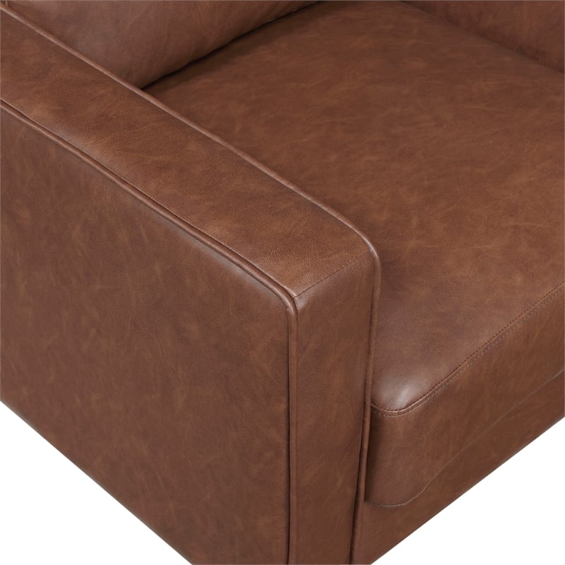 3 Seater Sofa For Home Furniture and PU leatherette and Premium Quality and Modern and Durable Design for Living Room-Brown