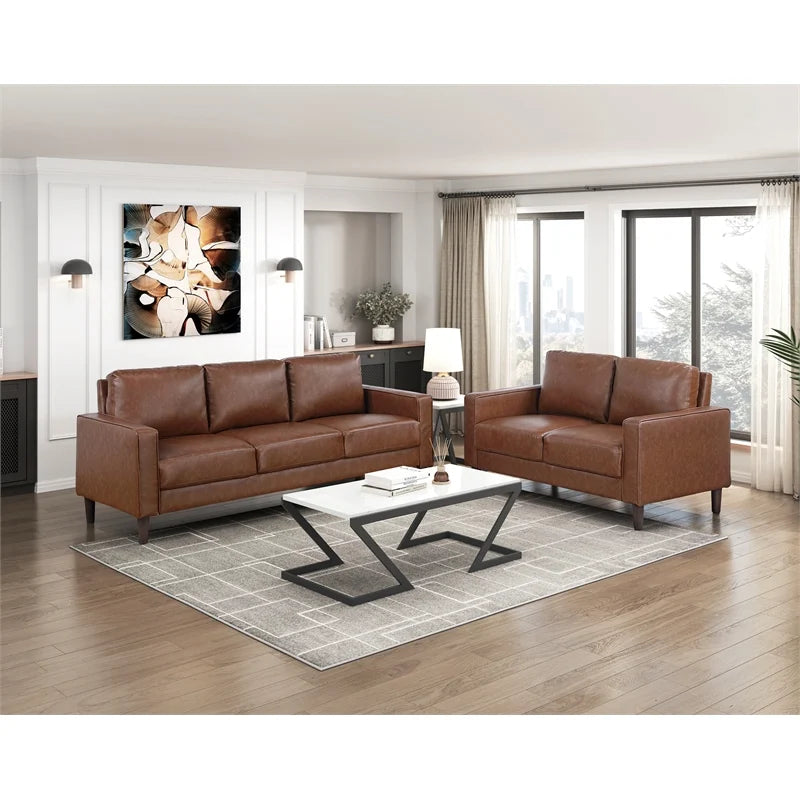 3 Seater Sofa For Home Furniture and PU leatherette and Premium Quality and Modern and Durable Design for Living Room-Brown