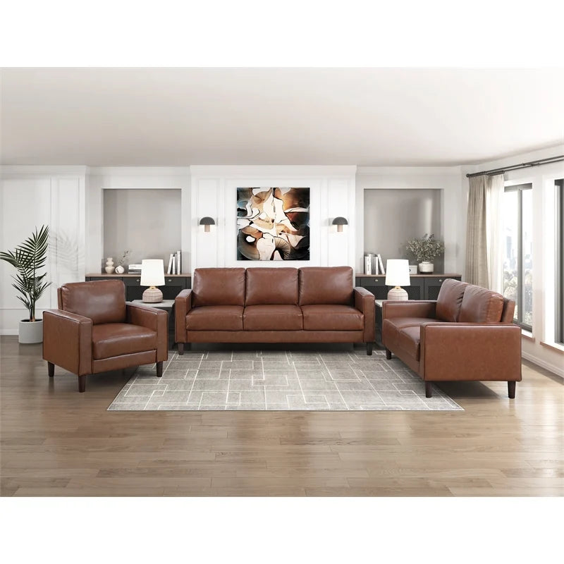 3 Seater Sofa For Home Furniture and PU leatherette and Premium Quality and Modern and Durable Design for Living Room-Brown