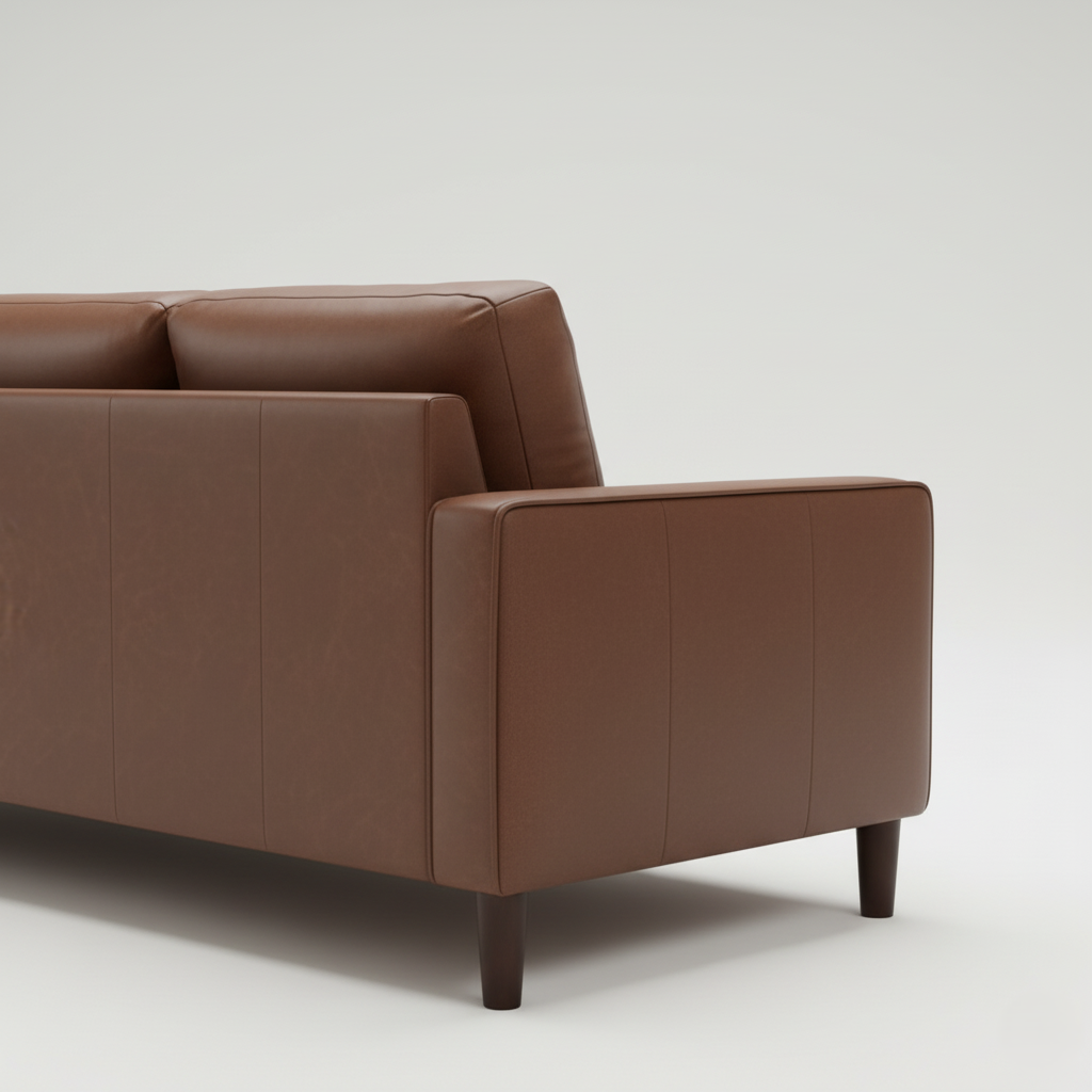 घर के फर्नीचर के लिए 3 सीटर सोफा और लिविंग रूम के लिए PU लेदरेट और प्रीमियम क्वालिटी और आधुनिक और टिकाऊ डिज़ाइन - भूरा