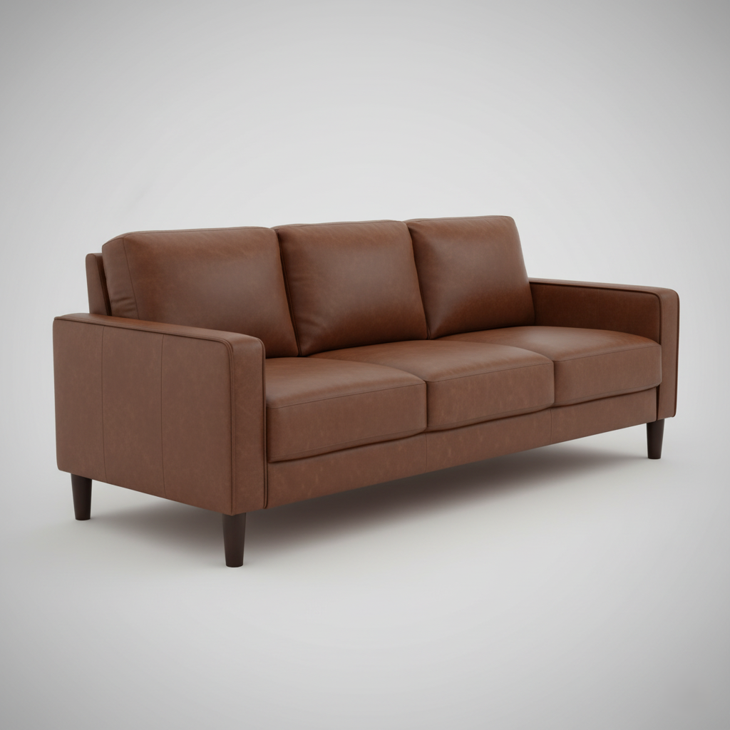 घर के फर्नीचर के लिए 3 सीटर सोफा और लिविंग रूम के लिए PU लेदरेट और प्रीमियम क्वालिटी और आधुनिक और टिकाऊ डिज़ाइन - भूरा