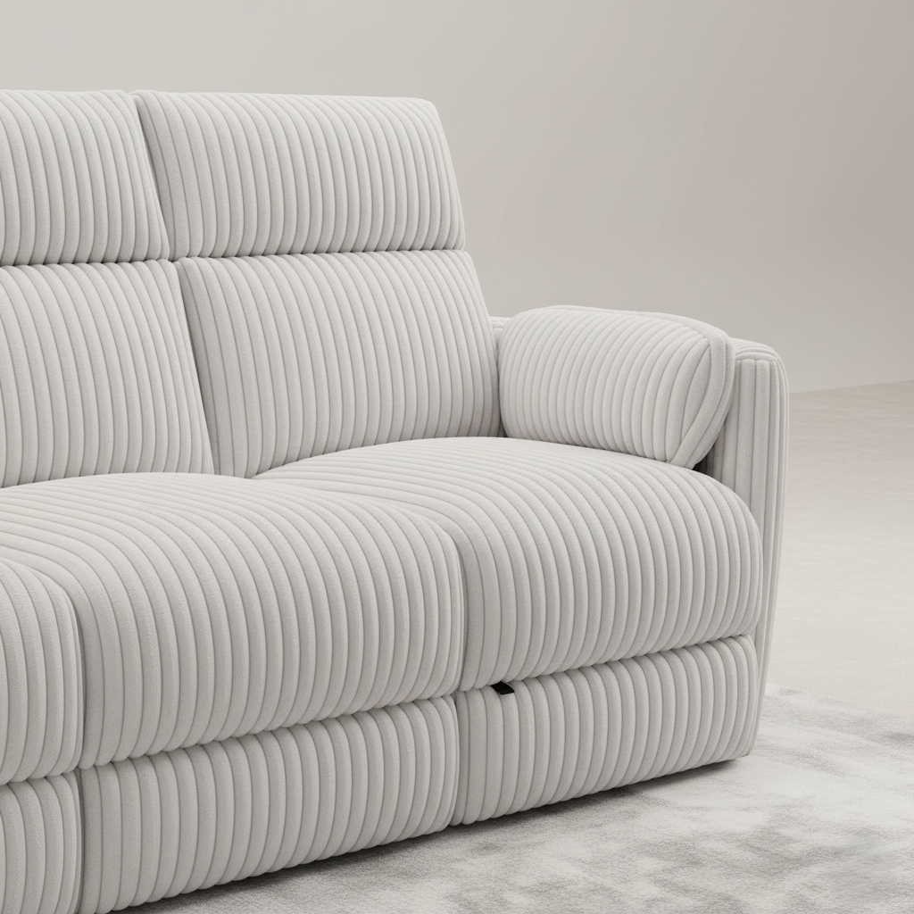 3 Seater Reclining Sofa Upholstery Polyester Comfortable Seating Luxury And Durable Design For Living Room -Ivory
