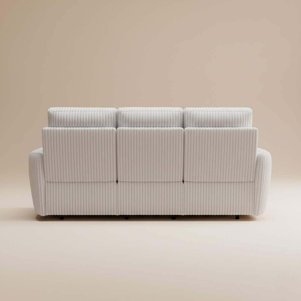 3 Seater Reclining Sofa Upholstery Polyester Comfortable Seating Luxury And Durable Design For Living Room -Ivory