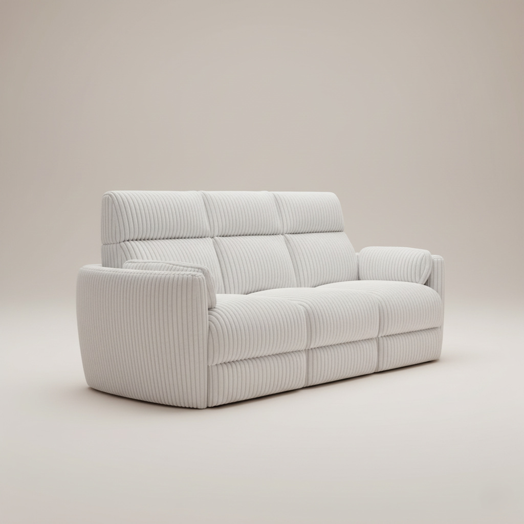 3 Seater Reclining Sofa Upholstery Polyester Comfortable Seating Luxury And Durable Design For Living Room -Ivory