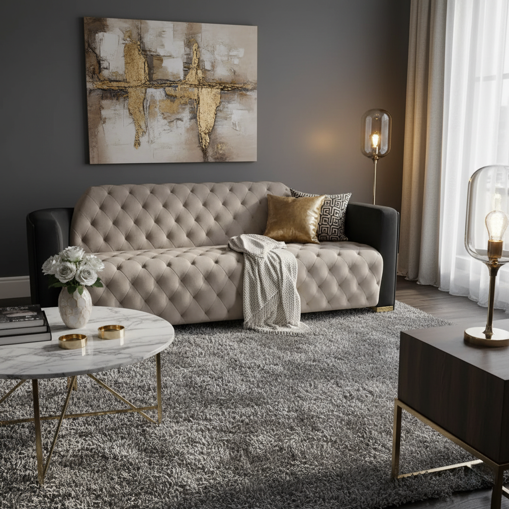 3 Seater Chesterfield Sofa for Home and Furniture Upholstery Fabric, Modern and Durable Design for Living Room