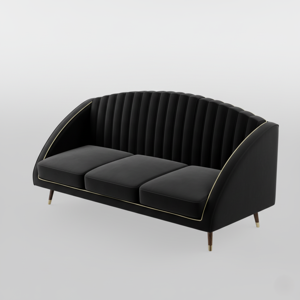 3 Seater Sofa For Home and furniture Upholstery Velvet Modern and Durable Design for Living Room-Black