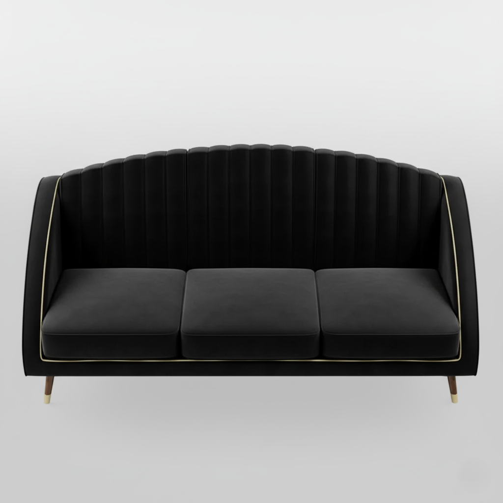 3 Seater Sofa For Home and furniture Upholstery Velvet Modern and Durable Design for Living Room-Black