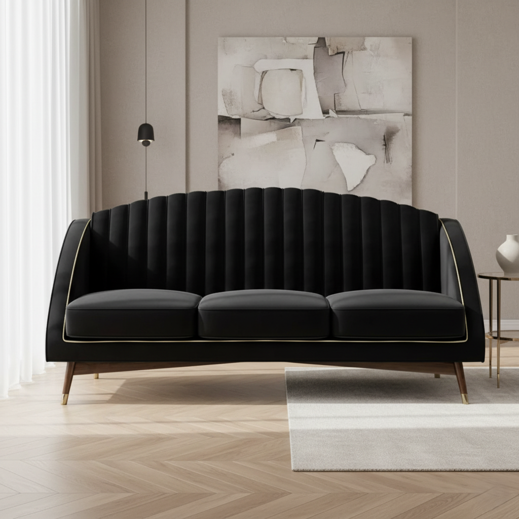 3 Seater Sofa For Home and furniture Upholstery Velvet Modern and Durable Design for Living Room-Black