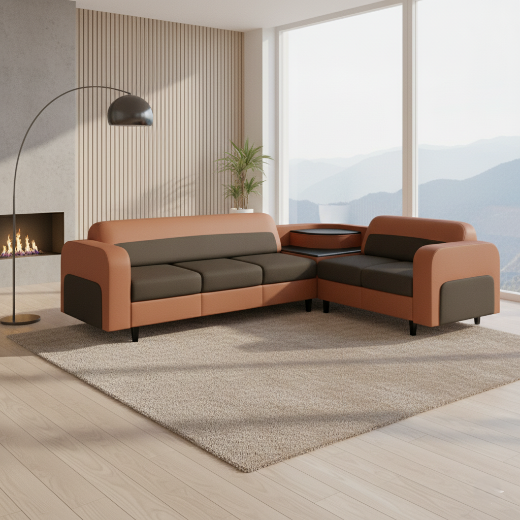 L Shape Sectional Sofa For Home and furniture & Upholstery PU Leatherette, Modern and Durable Design for Living Room- Brown and Black