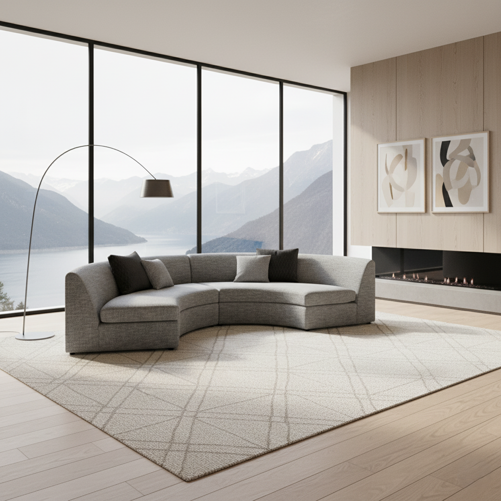 छोटे गोलाकार सोफा और घर और फर्नीचर और असबाब कपड़े के लिए, लिविंग रूम के लिए आधुनिक और टिकाऊ डिजाइन - हल्का ग्रे