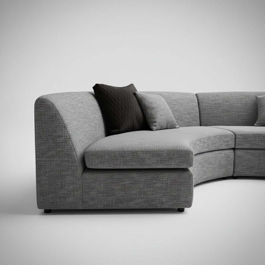 छोटे गोलाकार सोफा और घर और फर्नीचर और असबाब कपड़े के लिए, लिविंग रूम के लिए आधुनिक और टिकाऊ डिजाइन - हल्का ग्रे